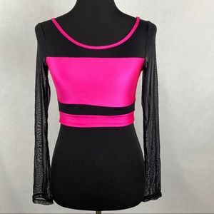 Hot Pink & Black Mesh Crop Top